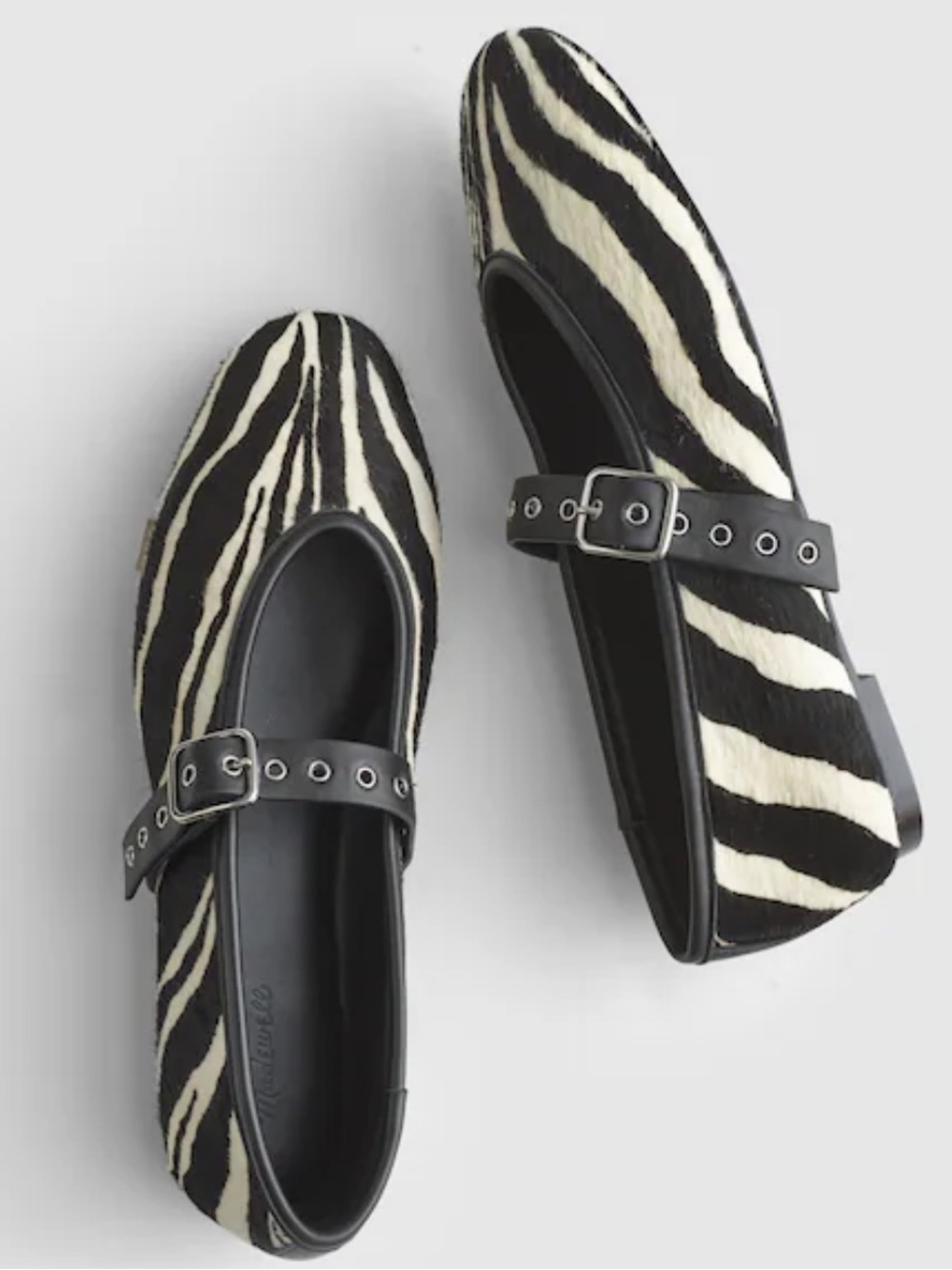 Madewell Zebra-Print Mary Jane Flats with Studded Black Strap